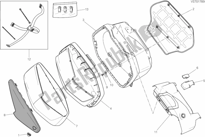 Toutes les pièces pour le Sacoche Droite du Ducati Multistrada 1260 S Touring Brasil 2018